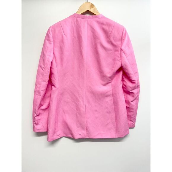 Lafayette 148 New York Linen Silk Blazer Size 8 Pink V Neck Slim Silhouette NEW - Picture 7 of 12